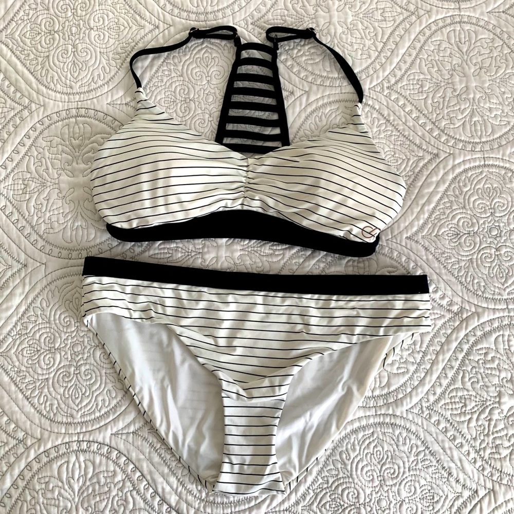 Calia black and white racerback two piece swimsuit